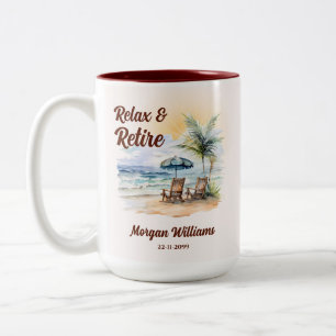 Relax and Retire Tropical Beach Chair Retirement Two-Tone Coffee Mug