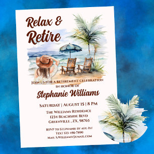 Relax and Retire Tropical Beach Womens Retirement  Invitation