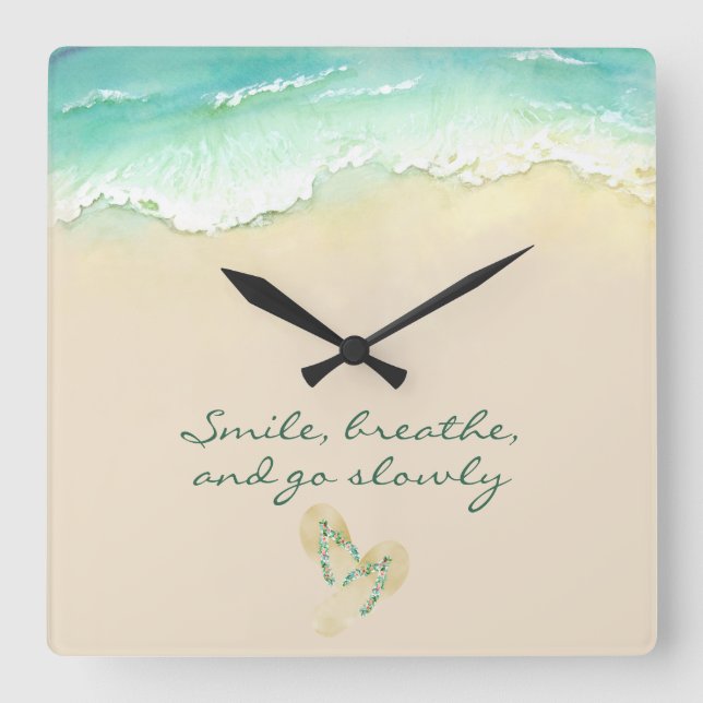 Relax and Smile at the Beach Square Wall Clock (Front)