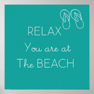 Relax at the Beach Poster Aqua and White