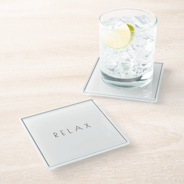 Relax Black White  Modern Minimalist Typography Glass Coaster (Angled)