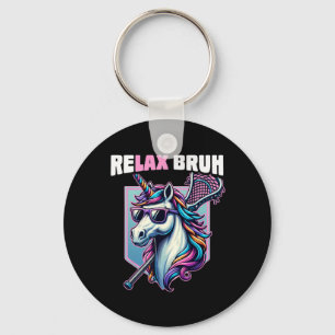 Relax Bro Bruh Funny Unicorn Lax Lacrosse Men Boys Key Ring