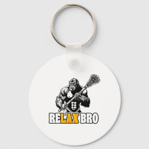Relax Bro Funny Gorilla Lacrosse Player Animal Lax Key Ring