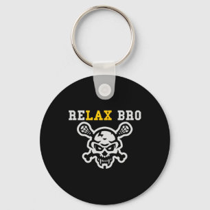 Relax Bro Lax Funny Lacrosse Skull Crossbones  Key Ring