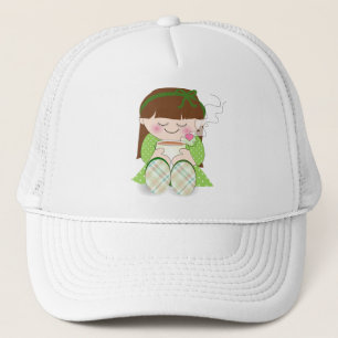 Relax! Cute Kawaii Girl Relaxing with Tea / Coffee Trucker Hat