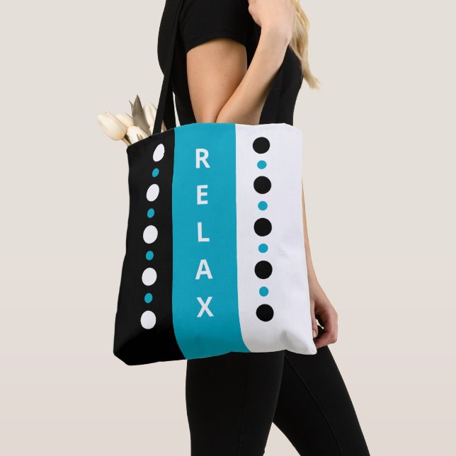 Relax dots stripes black white & azure tote bag (Close Up)