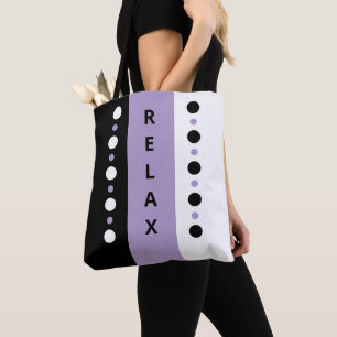 Relax dots stripes black white & purple tote bag