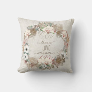 Relax Dream Love Muted Floral Seaside Beach Palm Cushion
