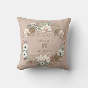 Relax Dream Love Seaside Beach Palm Blush Floral Cushion