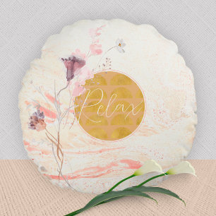 Relax Floral Golden Romantic Soft Colours Luxury Round Cushion