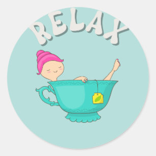 Relax Girl in Cup of Tea Meditation Time Classic Round Sticker