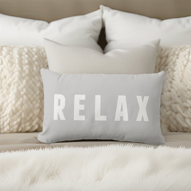 Relax Gray & White Modern Block Print Lumbar Cushion (Creator Uploaded)