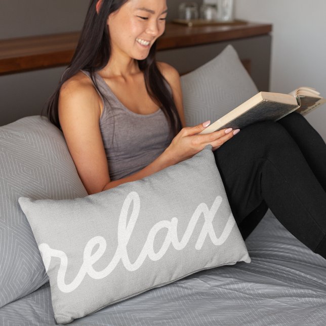 Relax Grey & White Script Lumbar Cushion (Creator Uploaded)