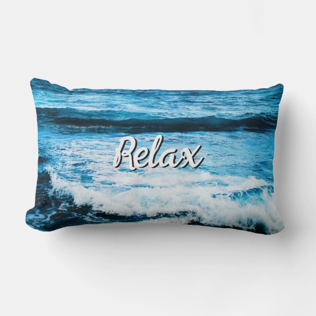 Relax Hawaii Turquoise Ocean Waves Photo Script Lumbar Cushion (Front)