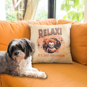 Relax Its Just Halloween Creepy Kid Clown Cushion