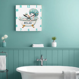 Relax lady in tub bathroom square wall clock