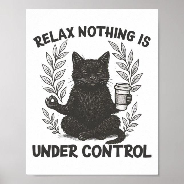Relax Nothing Is Under Control Funny Sarcastic Cat Poster (Front)