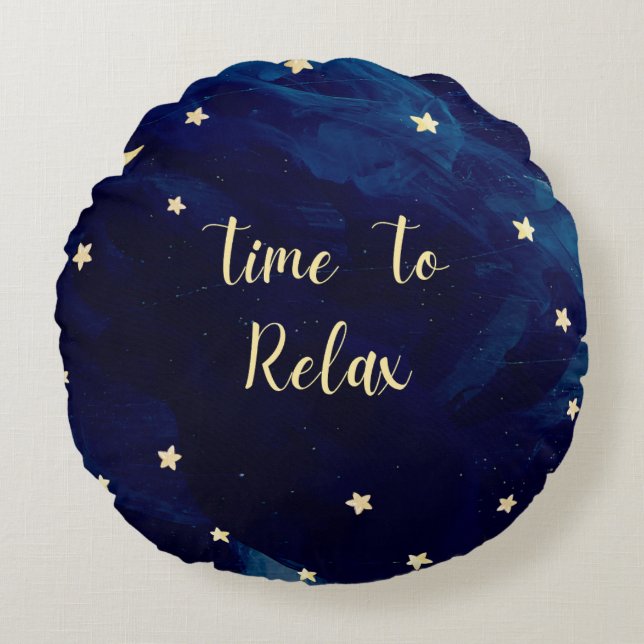 Relax Quote - Starry Night Sky Inspiration Round Cushion (Front)