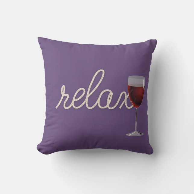 Relax rope text on purple with wine glass cushion (Front)