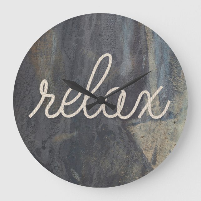 RELAX Rope Text On Stone Large Clock (Front)