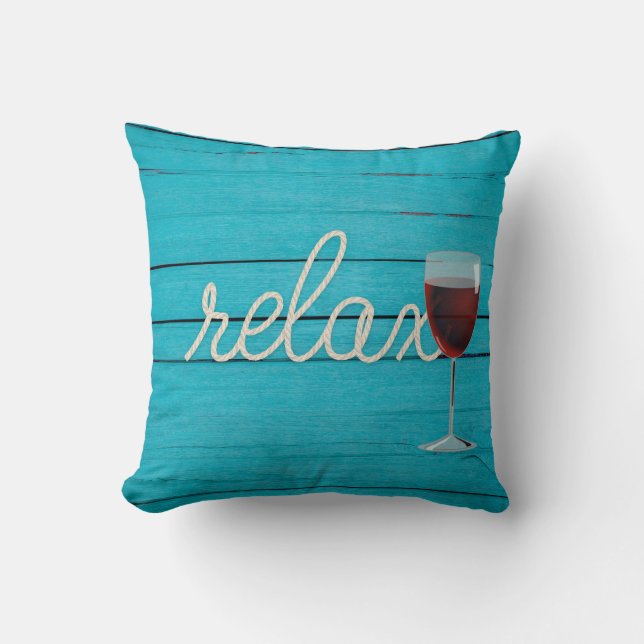 Relax rope text on wood with wine glass cushion (Front)