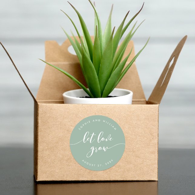 Relax Script Let Love Grow Editable Colour Wedding Classic Round Sticker (Creator Uploaded)