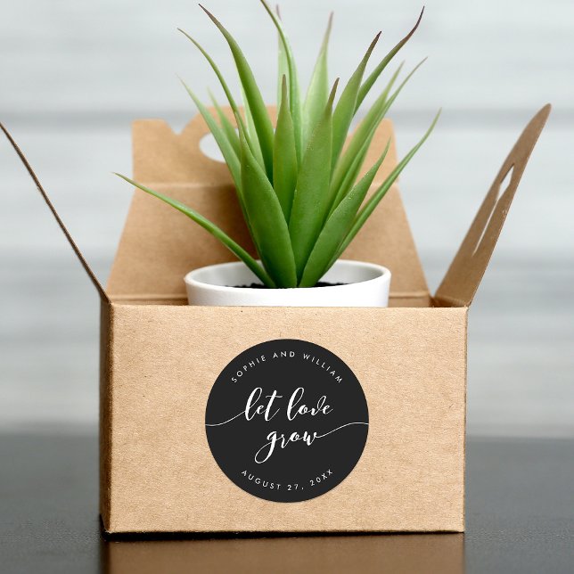 Relax Script Let Love Grow Editable Colour Wedding Classic Round Sticker (Creator Uploaded)