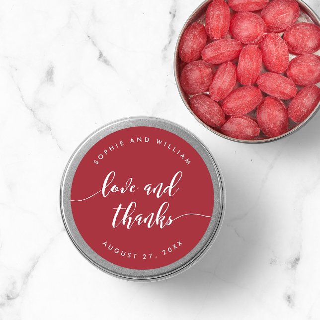 Relax Script Love and Thanks Custom Colour Wedding Classic Round Sticker (Creator Uploaded)