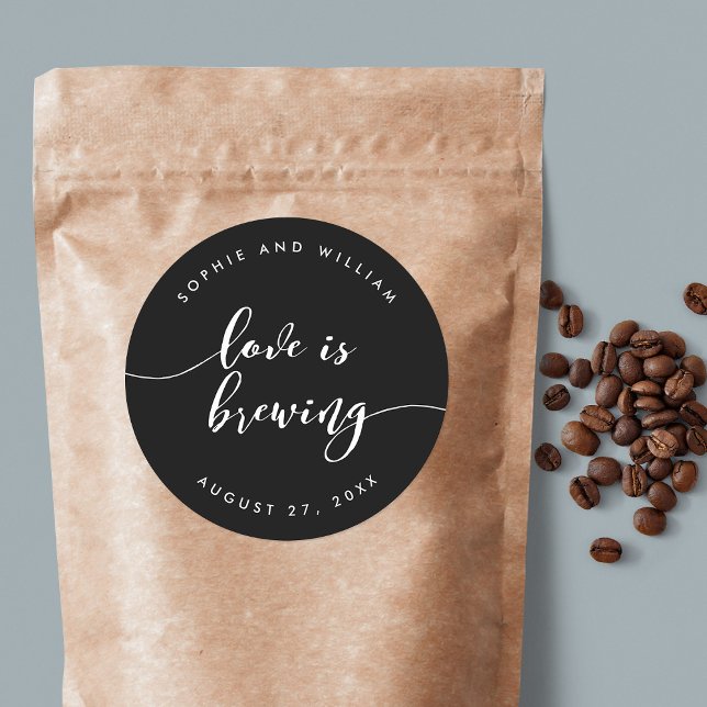 Relax Script Love is Brewing Custom Colour Wedding Classic Round Sticker (Creator Uploaded)