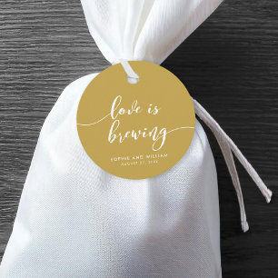 Relax Script Love is Brewing Custom Colour Wedding Favour Tags