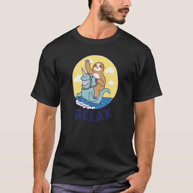 Relax Sloth riding a narwhal Cute Ocean Creature S T-Shirt (Front)