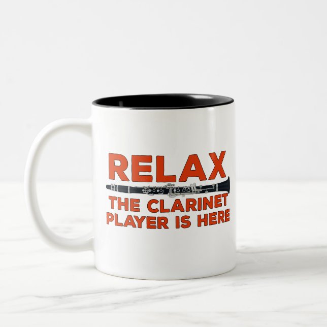 Relax The Clarinet Player is Here Two-Tone Coffee Mug (Left)