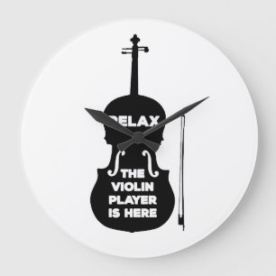 Relax The Violin Player is Here Large Clock