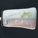 Relax Think Beach Then Putt Monogram First Name  Golf Head Cover<br><div class="desc">Lovely Watercolor Beach Sand Palm Trees Relax and Putt Away -- peaceful and gentle scene with two beach chairs. Just waiting for you to take a deep breath and hit your next shot. With first name and monogram -- you'll love it or great as a gift. Any design questions, just...</div>