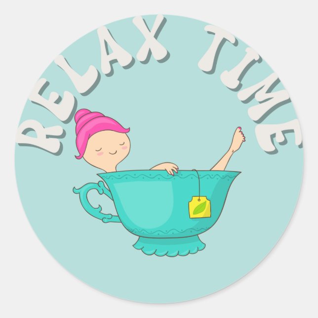 relax time girl with tea Classic Round Sticker (Front)