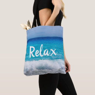 Relax Tropical Beach Turquoise Blue Ocean Sea Foam Tote Bag