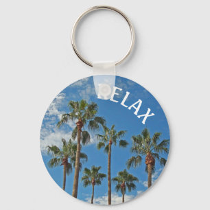 Relax Tropical Palm Tree Blue Sky Photo Paradise Key Ring