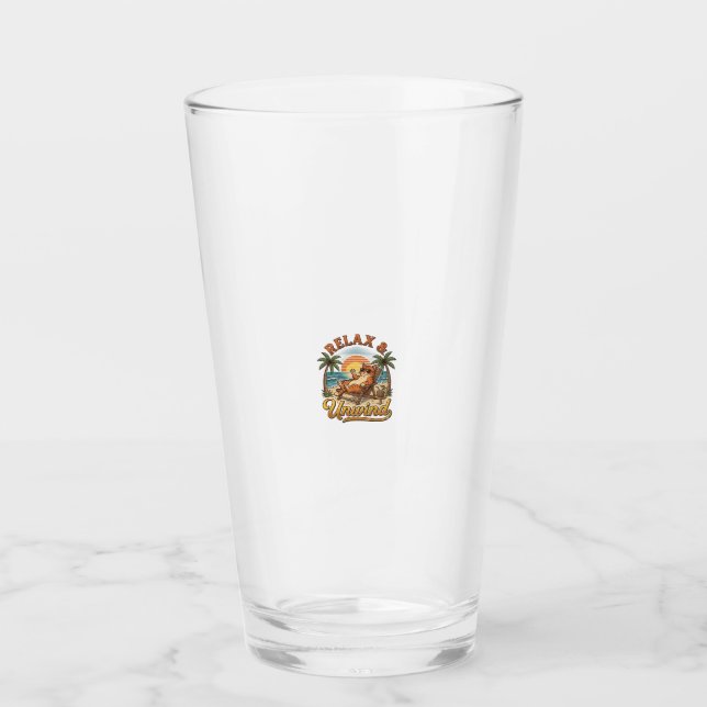 Relax & Unwind Beach Cat Vintage Engraving Design_ Glass (Front)
