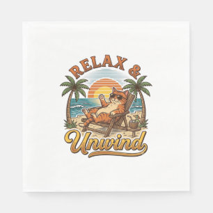 Relax & Unwind Beach Cat Vintage Engraving Design_ Napkin