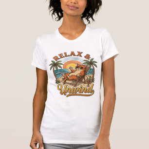 Relax & Unwind Beach Cat Vintage Engraving Design_ T-Shirt