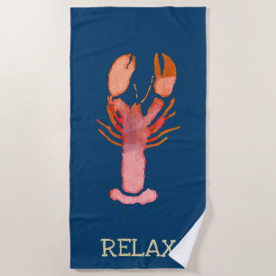 Relax Watercolor Lobster Nautical Beach Towel