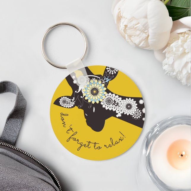 Relax - Yellow Funky Cool Giraffe Key Ring (Creator Uploaded)