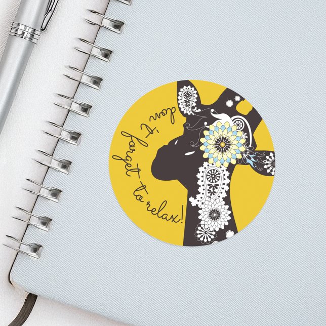 Relax - Yellow Funky Funny Giraffe Classic Round Sticker (Creator Uploaded)