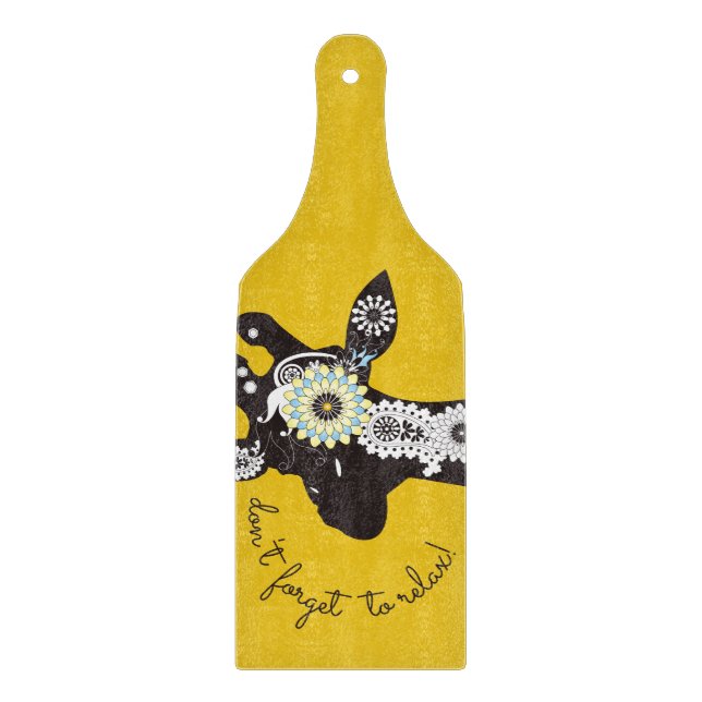 Relax - Yellow Funky Funny Giraffe Cutting Board (Front)