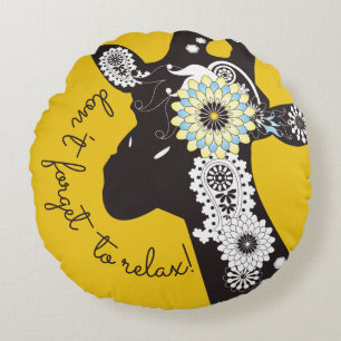 Relax - Yellow Funky Funny Giraffe Round Cushion