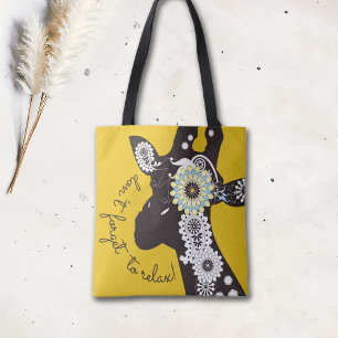 Relax - Yellow Funky Funny Giraffe Tote Bag