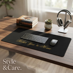 Relax You’re Home Custom Text Solid Black Desk Mat