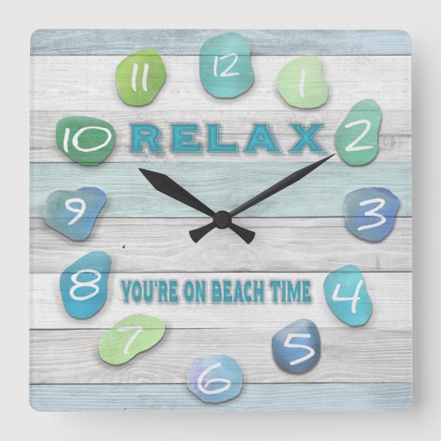 Relax, Your on Beach Time Driftwood Square Wall Clock (Front)