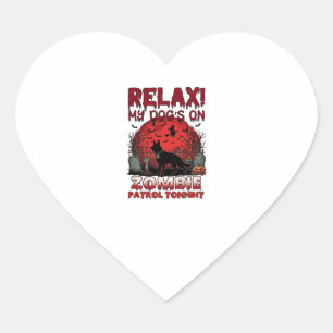 Relax Zombie Patrol Tonight Dog Halloween Red Moon Heart Sticker