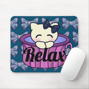 Relaxation Kitty Cat in Cute Mug Mouse Pad